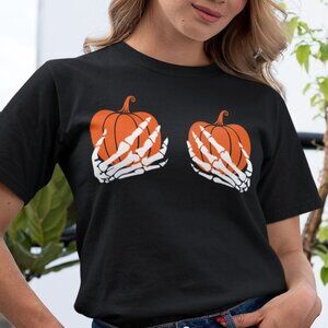 Halloween Skeleton Hand Pumpkin Spooky Holiday Costume Fun T-Shirt